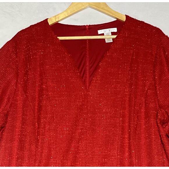 London Times Boucle Sheath Dress 22 W Red Sparkle Tweed Holiday Tweed Classic - Picture 3 of 11